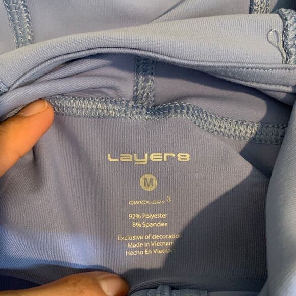 Layer 8 Jacket Womens M Medium Blue Qwick Dry Full Zip Bungee Waist Back Hooded - Picture 8 of 12